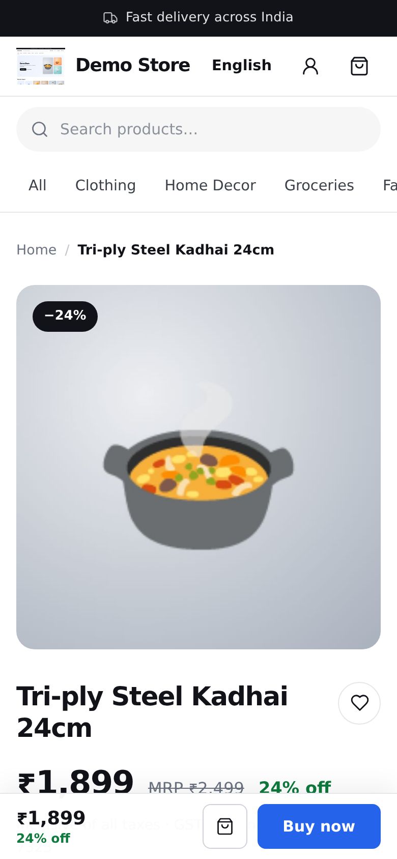 A product page as buyers see it on a phone