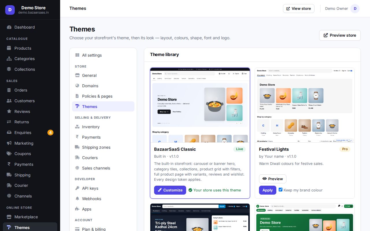 The theme gallery